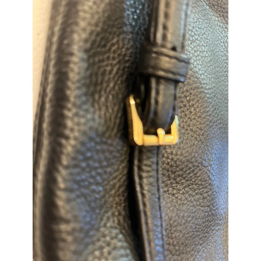 Michael Kors Black Pebbled Leather Crossbody Bag Gold Chain Buckle Detail Luxury
